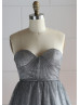 Gray Glittering Tulle Knee Length Prom Dress Gray Glittering Tulle Knee Length Prom Dress